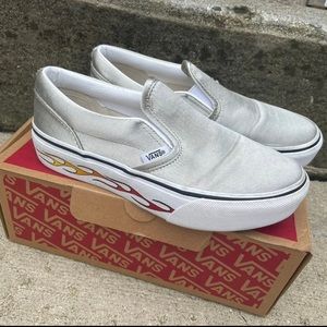Vans size 3 platform silver with flames on sole.